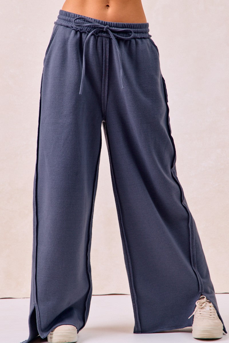 BiBi Solid Color French Terry Knit Pants in Dusty Blue – June Adel
