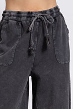 Load image into Gallery viewer, Easel Washed Terry Knit Wide Leg Pants in Black