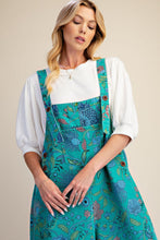 Load image into Gallery viewer, Easel Oversized Floral Print Denim Overall Jumpsuit in Atlantis Green