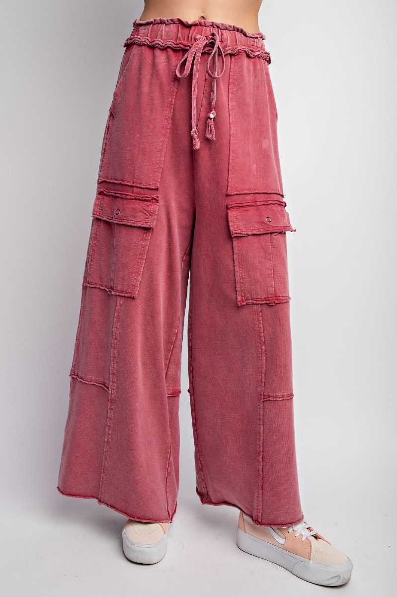 Easel Mineral Washed Terry Knit Cargo Pants in Cherry Blossom – June Adel