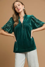Load image into Gallery viewer, Umgee Solid Color Top with Embroidered Sleeves in Emerald Green