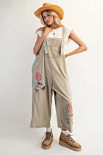 Load image into Gallery viewer, Easel OVERSIZED Flower Patched Overalls in Khaki