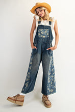 Load image into Gallery viewer, Easel Washed Denim and Flower Print Overalls in Flower Denim