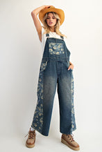 Load image into Gallery viewer, Easel Washed Denim and Flower Print Overalls in Flower Denim