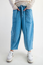 Load image into Gallery viewer, Easel Mineral Washed Terry Knit Barrel Pants in Day Blue