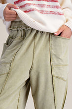 Load image into Gallery viewer, Easel Mineral Washed Terry Knit Barrel Pants in Martini Olive