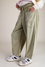 Load image into Gallery viewer, Easel Mineral Washed Terry Knit Barrel Pants in Martini Olive