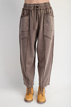 Load image into Gallery viewer, Easel Mineral Washed Terry Knit Barrel Pants in Mocha