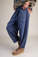 Load image into Gallery viewer, Easel Mineral Washed Terry Knit Barrel Pants in Washed Navy