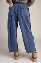 Load image into Gallery viewer, Easel Mineral Washed Terry Knit Barrel Pants in Washed Navy