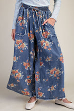 Load image into Gallery viewer, Easel Flower Print Chambray Pants in Washed Denim ON ORDER