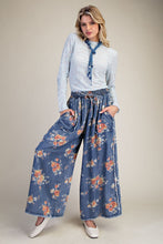 Load image into Gallery viewer, Easel Flower Print Chambray Pants in Washed Denim ON ORDER