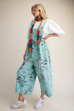 Load image into Gallery viewer, Easel Loose Fit Floral Print Overalls in Mint Blue