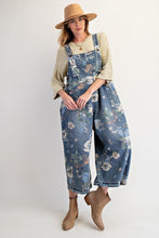 Load image into Gallery viewer, Easel Loose Fit Floral Print Overalls in Washed Denim ON ORDER