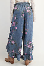 Load image into Gallery viewer, Easel Floral Print Pants Chambray Pants in Washed Denim