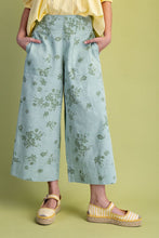 Load image into Gallery viewer, Easel Floral Print Washed Twill Pants in Sage Green ON ORDER