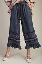 Load image into Gallery viewer, Easel Ruffle Bottom Stone Washed Chambray Pants in Black Denim