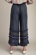 Load image into Gallery viewer, Easel Ruffle Bottom Stone Washed Chambray Pants in Black Denim