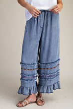 Load image into Gallery viewer, Easel Ruffle Bottom Stone Washed Chambray Pants in Washed Denim