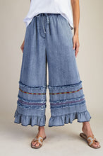 Load image into Gallery viewer, Easel Ruffle Bottom Stone Washed Chambray Pants in Washed Denim