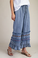 Load image into Gallery viewer, Easel Ruffle Bottom Stone Washed Chambray Pants in Washed Denim