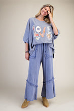 Load image into Gallery viewer, Easel Mineral Washed Frayed Edge Terry Knit Pants in Denim Blue