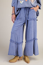 Load image into Gallery viewer, Easel Mineral Washed Frayed Edge Terry Knit Pants in Denim Blue
