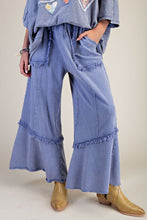 Load image into Gallery viewer, Easel Mineral Washed Frayed Edge Terry Knit Pants in Denim Blue
