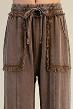 Load image into Gallery viewer, Easel Mineral Washed Frayed Edge Terry Knit Pants in Espresso