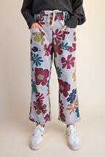 Load image into Gallery viewer, Easel Floral Print Mineral Washed Terry Pants in Heather Grey