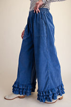 Load image into Gallery viewer, Easel Ruffle Bottom Washed Baby Corduroy Pants in Denim Blue