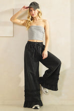 Load image into Gallery viewer, Mittoshop Mineral Washed Ruffle Trim Wide Leg Pants in Ash Black