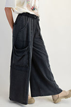 Load image into Gallery viewer, Easel Mineral Washed Terry Knit Cargo Pants in Black