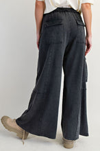 Load image into Gallery viewer, Easel Mineral Washed Terry Knit Cargo Pants in Black