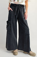 Load image into Gallery viewer, Easel Mineral Washed Terry Knit Cargo Pants in Black
