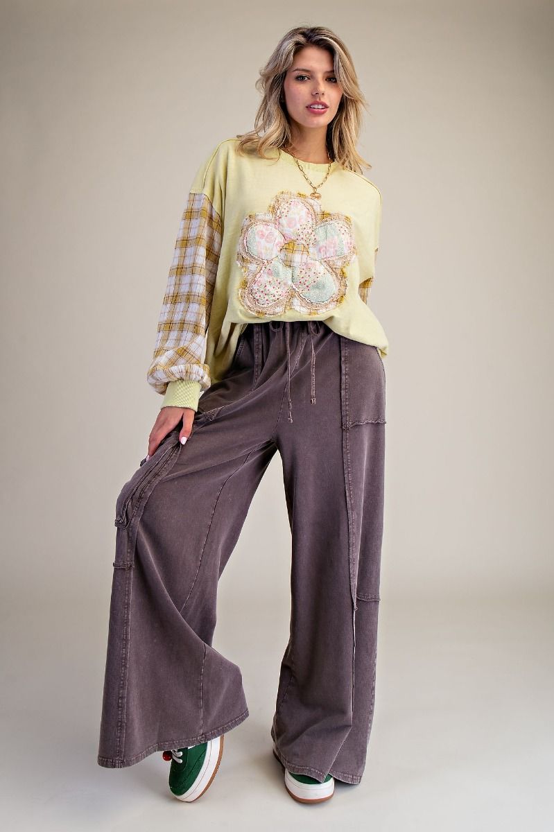Easel Mineral Washed Terry Knit Cargo Pants in Dark Mocha – June Adel