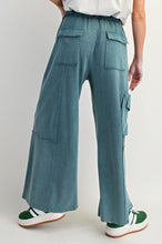 Load image into Gallery viewer, Easel Mineral Washed Terry Knit Cargo Pants in Faded Teal