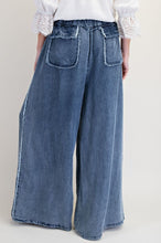 Load image into Gallery viewer, Easel Frayed Detailed Washed Chambray Palazzo Pants in Washed Denim