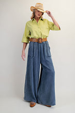 Load image into Gallery viewer, Easel Frayed Detailed Washed Chambray Palazzo Pants in Washed Denim