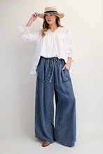 Load image into Gallery viewer, Easel Frayed Detailed Washed Chambray Palazzo Pants in Washed Denim