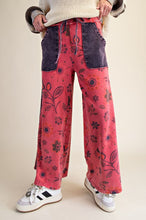 Load image into Gallery viewer, Easel Mineral Washed Terry Knit Floral Print Pants in Boho Red