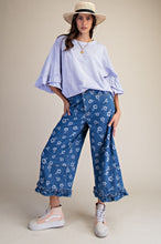 Load image into Gallery viewer, Easel Flower Jacquard Denim Ruffle Bottom Detail Pants in Denim