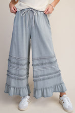 Load image into Gallery viewer, Easel Ruffle Detailed Mineral Washed Terry Knit Pants in Dusty Blue