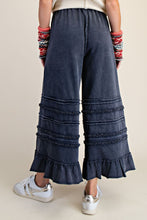 Load image into Gallery viewer, Easel Ruffle Detailed Mineral Washed Terry Knit Pants in Midnight Blue