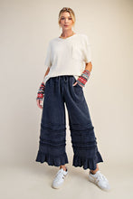 Load image into Gallery viewer, Easel Ruffle Detailed Mineral Washed Terry Knit Pants in Midnight Blue ON ORDER