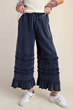 Load image into Gallery viewer, Easel Ruffle Detailed Mineral Washed Terry Knit Pants in Midnight Blue ON ORDER