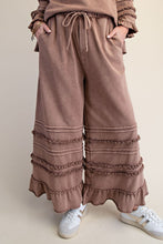 Load image into Gallery viewer, Easel Ruffle Detailed Mineral Washed Terry Knit Pants in Mocha