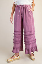 Load image into Gallery viewer, Easel Ruffle Detailed Mineral Washed Terry Knit Pants in Raspberry