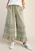 Load image into Gallery viewer, Easel Ruffle Detailed Mineral Washed Terry Knit Pants in Sage ON ORDER