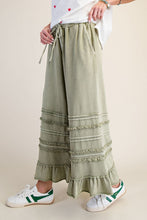 Load image into Gallery viewer, Easel Ruffle Detailed Mineral Washed Terry Knit Pants in Sage